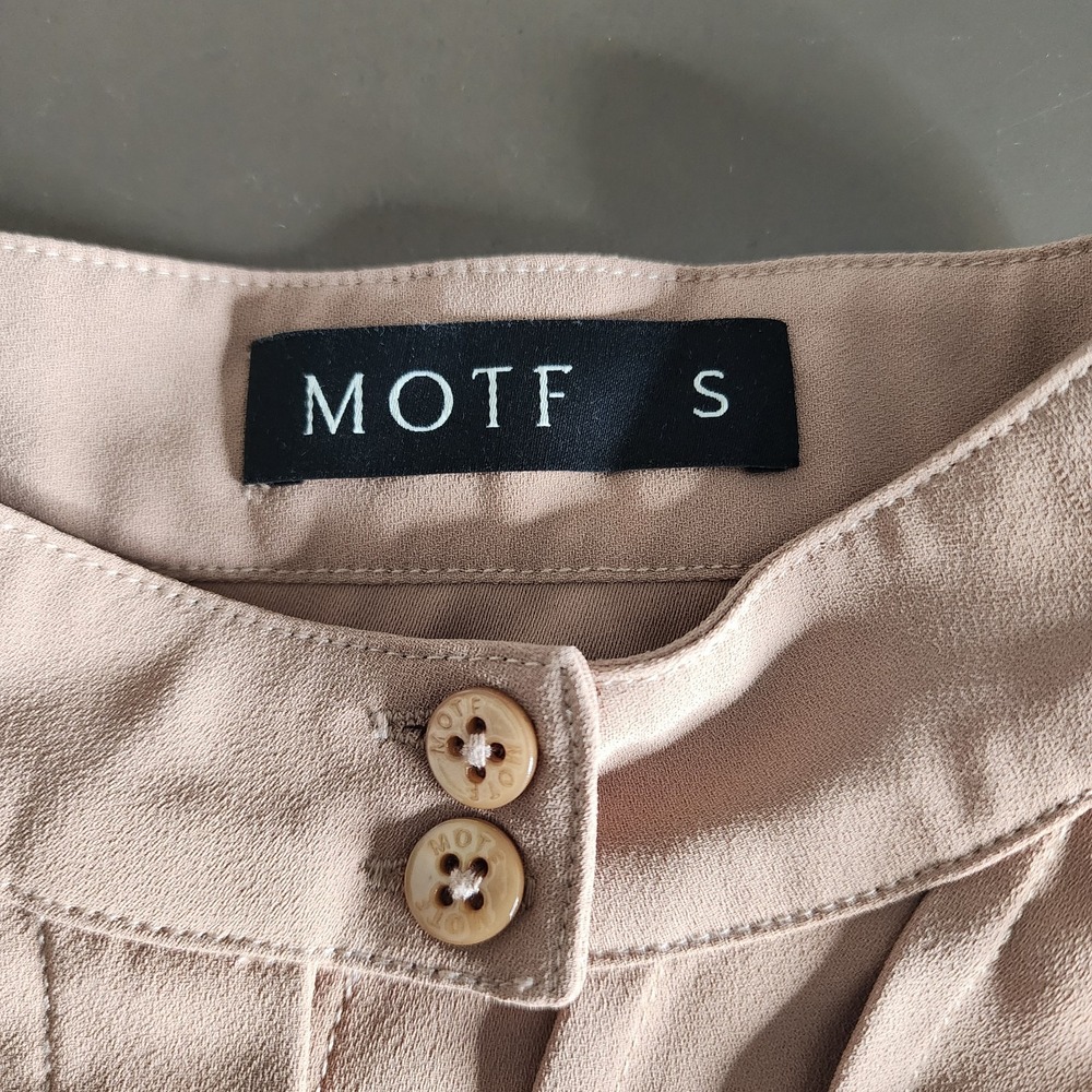 Motf Secretary Pleated Mock Neck Long Sleeve Hidden Button Down Blouse Tan S - Picture 6 of 8